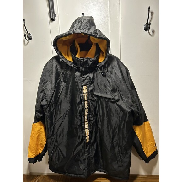 Pittsburgh Steelers Double Zip Fleece Lined Rain Jacket With Hood NFL Mens XL